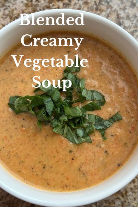 This blended creamy vegetable soup is very easy to make, healthy and delicious. The vegetables are seasoned and roasted which gives this soup a delicious flavor. Creamed Vegetable Soup, Blended Veggie Soup, Blended Soup Recipes, Blended Soup, Creamy Vegetable Soup, Blender Soup, Roasted Vegetable Soup, Dorm Food, Homemade Soups