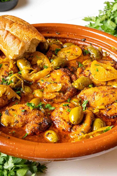 Chicken Moroccan Recipes, Moroccan Lemon Olive Chicken, Moroccan Tajine Chicken, Moroccan Grilled Chicken, Moroccan Chicken Tagine Recipes, Morrocan Food Chicken Couscous, Moroccan Chicken And Couscous Recipes, Tajine Recipes Morocco, Tagine Pot Recipes