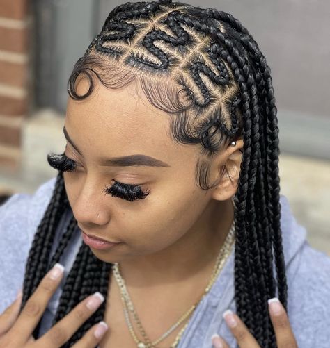 Zigzag Cornrows Braids For Black Women, Zig Zag Box Braids, Zig Zag Braids For Black Women, Zig Zag Fulani Braids, Zig Zag Cornrows Braids, Zigzag Braids, Cornrows Braids Hairstyles, Cornrows With Box Braids, Baddie Hair