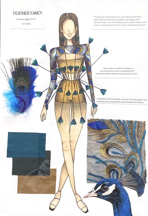 Final A3 board with colour palette, fabric samples and annotation. I used pen, pencil and watercolour paint for my final fashion illustration. Fabric Board Fashion Portfolio, College Portfolio, Fashion Degree, College Assignment, Fashion Sketchbook Inspiration, Book Decoration, Fashion Evolution, Fashion Portfolio Layout, Fashion Journal