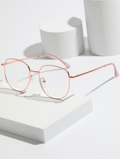 Collar    Full Rim Glasses Embellished   Women Accessories Rose Gold Glasses Frames For Women, Geometric Glasses For Women, Glass Frame For Women, Aesthetic Glasses Frames, Glasses Frames For Girl, Stylish Glasses For Women, Spectacles Women, Rose Gold Glasses, Gold Glasses Frames