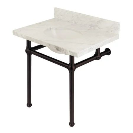 Kingston Brass KVPB3030MB5 Templeton 30" x 22" Carrara Marble Vanity Top with Brass Console Legs, Carrara Marble/Oil Rubbed Bronze Console Bathroom Sink, Widespread Faucet, Console Sink, Console Sinks, Marble Console, Marble Vanity, Marble Counter, Marble Vanity Tops, Sink Top