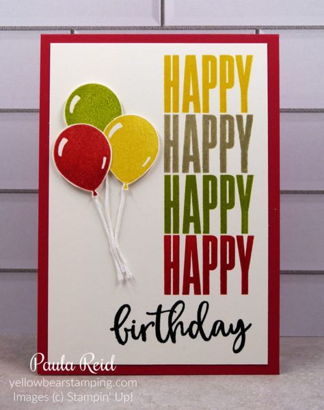 Stampinup Biggest Wish Cards, Stamped Cards Handmade, Beautiful Balloons, Stampin Up Birthday Cards, Easy Cards, Homemade Birthday Cards, Technique Tuesday, Masculine Birthday Cards, Bday Cards