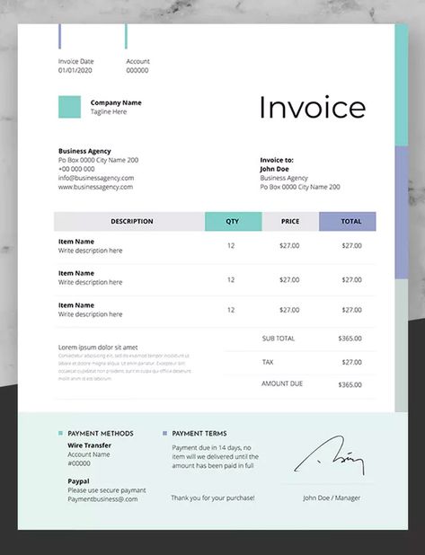 Clean Invoice Design Template InDesign INDD. Download Invoice Design Creative, Creative Designs Ideas, Invoice Layout, Html Email Signature, Clean Web Design, Cv Inspiration, Invoice Format, Invoice Design Template, Invoice Template Word