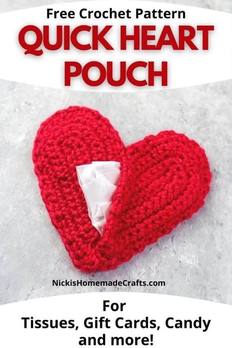 Easy and Quick Heart Pouch as a free crochet pattern for beginner crocheters. Ideal as a gift for Valentine's Day, Mother's Day or as a storage for gifts for loved ones. Place tissues, candy, gift cards or even make up inside the pouch. Only uses single crochet stitches. Crochet Heart Pattern, Crochet Patterns Free Beginner, Cozy Crochet Patterns, Crochet Size, Valentines Crochet, Pouch Pattern, Free Valentine, Single Crochet Stitch, Basic Crochet Stitches