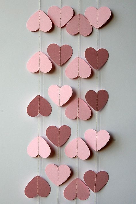 Pink Paper Decorations, Pastel Pink Party Decorations, Pink Heart Decor, Hanging Paper Hearts, Valentine Hearts Crafts, Vintage Valentines Aesthetic, Love Lessons, Pink Garland, Heart Hanging Decoration