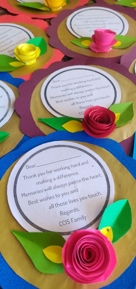 DIY card for teachers Farewell Rangoli Designs, Diwali Card For Teachers, Guru Purnima Cards Diy, Farewell Card, Teachers Day Card, Easy Rangoli Designs Diwali, Farewell Cards, Diary Covers, Rangoli Designs Diwali