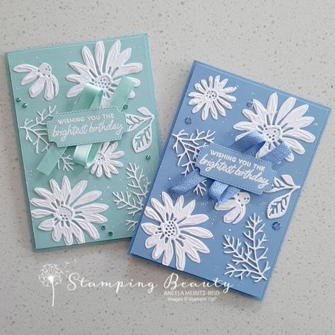 Cheerful Daisy, Cheerful Daisies, Stamping Crafts, Daisy Cards, Stamping Cards, Blue Card, Boho Blue, Handmade Greeting Cards, Motif Vintage