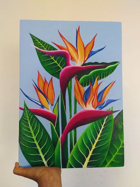 Acrilic Paintings Flower, Tropical Painting Acrylic Canvases, Plant Painting Acrylic, Tropical Painting, Art Painting Gallery, Plant Painting, Mural Wall Art, Art Drawings For Kids, Flower Art Painting