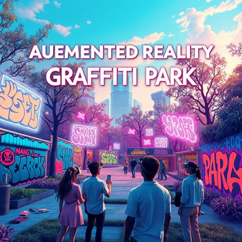 Augmented Reality Graffiti Park  #Art #Futuristic #StreetArt #AugmentedReality #art #poster Augmented Reality Art, Reality Art, Vision 2025, Third Place, Park Art, Into The Future, Augmented Reality, Art Poster, The Future