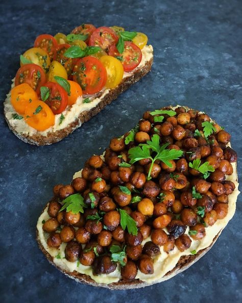 Living my best life with these toasts 😂. I have basil, 🍅 and hummus on rye toast and roasted chickpeas and hummus on rye toast. I couldn’t choose between the two so I had... Hummus Toast, Tomato Toast, Rye Toast, Nutritional Therapy, Living My Best Life, Breakfast Toast, My Best Life, Low Fat Diets, Roasted Chickpeas