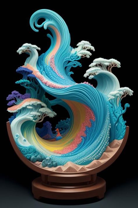 claymation, 3 d clay sculpture, made of clay, ocean waves sculpture, colorful, inspired by hokusai, detailed https://apps.apple.com/us/app/genzart-ai-art-generator/id1669915100 Waves Sculpture, Sculpture Colorful, Clay Ocean, Ocean Diorama, Water Sculpture, Surreal Portrait, Earth Wind & Fire, Beautiful Angels Pictures, Sculpture Ideas