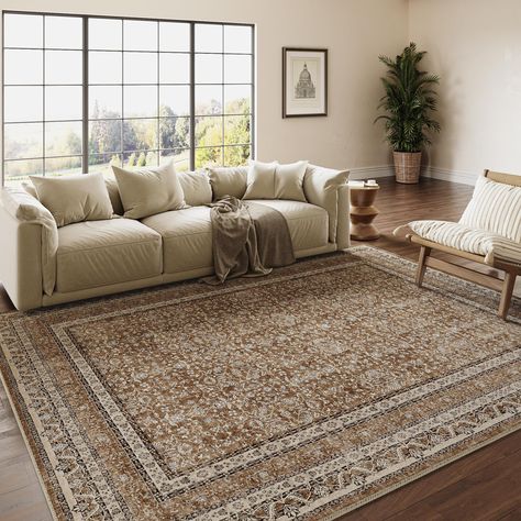 PRICES MAY VARY. Classic Vintage Style: PureCozy area rug has a trendy faded style and a unique retro pattern, tribal design blend perfectly with your home, suitable for the living room, bedroom, dining room, laundry room, entryway, kids' room, playroom, kitchen and office. Power Loomed Rug: Our non-slip area rug is made of durable polypropylene which is perfect for high traffic area and easy to mantain. The bottom of the washable rug has a durable TPR rubber backing. Anti-skid backing helps the Apartment Living Room Rug, Maroon Living Room, Playroom Kitchen, Brown Couch Living Room, Rug Retro, Brown Couch, Office Dining Room, 5x7 Area Rug, Rug Office