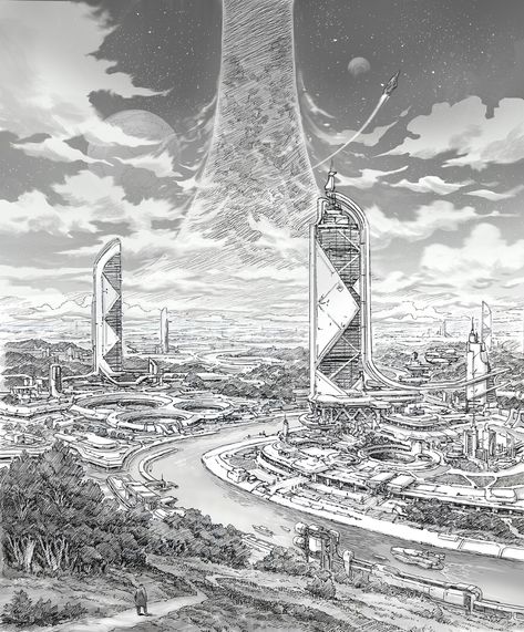 ArtStation - Scifi_Ringworld_0218 Airship Art, Scifi City, Geometric Shapes Drawing, Futuristic Building, Paper Architecture, Sci Fi Environment, Space Artwork, Spaceship Art, Planets Art