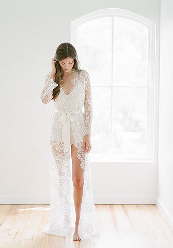 Getting Ready Bridal Looks | Advice for brides by Hawaii Photographer Sheer Bridal Gown, Bridal Robes Getting Ready, Long Bridal Robe, Bridal Honeymoon, Lace Bridal Robe, Silk Romper, Swan Queen, Long Gown Dress, Bridal Robe