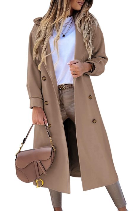 PRICES MAY VARY. Material: Womens pea coats are made of premium quality fabrics that are soft, comfortable, durable and warmer, keeps you toasty even in cool weather. Stylish Look: This notched lapel long over coats is the perfect combination of classic style and a modern look, solid color, double breasted design, long sleeves, fully lined, two side pockets for hand warmers or small items storage, Womens elegant stylish coat. Ocassion: This double-breasted trench coat Perfect for business or cas Elegant Jacket, Pea Coats Women, Lapel Coat, Outwear Coat, Long Coat Women, Stylish Coat, Double Breasted Trench Coat, White Coat, Coat Fashion