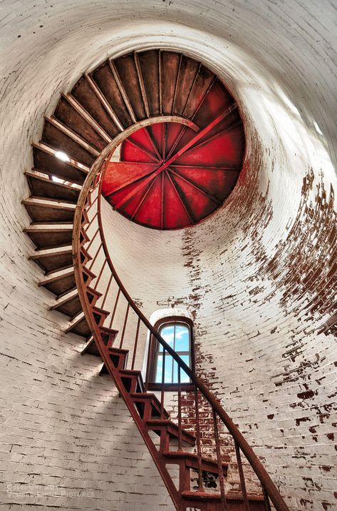 lighthouse stairs - among other items - carrying buckets of coal oil for the lanterns used in the first lighthouses? New England Lighthouses, Beautiful Stairs, Lighthouse Pictures, Take The Stairs, Beautiful Lighthouse, Spiral Stairs, Beacon Of Light, Stair Steps, Stairway To Heaven