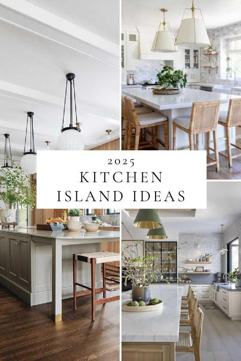 Beautiful Kitchen Island Ideas and Design Trends for 2024 to 2025 – jane at home Kitchen Island 8 Ft, Side Of Island Ideas, Island With Seating On End, Kitchen Island Transitional, Traditional Kitchen Island Ideas, Trending Kitchens 2024, Kitchen Island Size Guide, Kitchen Island Remodel, Bathroom Ideas Wall