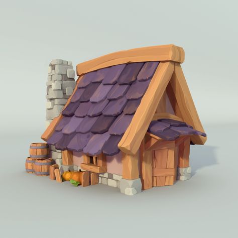 Stylized House Concept Art, Casual Game Art, Stylized House, Game House, House Cartoon, 2d Game Art, Medieval Houses, Building Concept, Night Terror