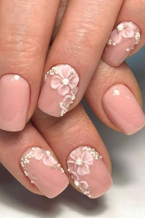 Nail Art Mariage, 3d Nail Art Designs, 3d Flower Nails, Floral Nail Designs, Wedding Nail, Flower Nail Designs, Floral Nail Art, Wedding Nails Design, Nail Art Wedding