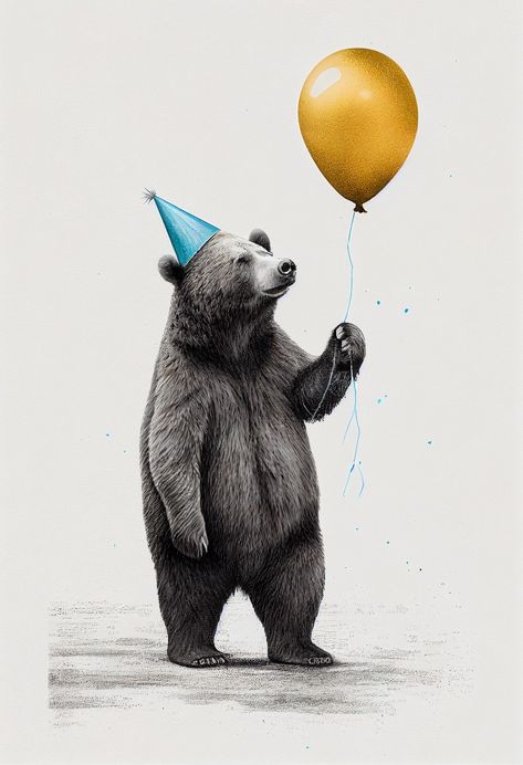 Send warm wishes with our delightful bear-themed greeting card, showcasing an adorable bear wearing a festive party hat and holding a cheerful yellow balloon. Perfect for spreading joy on birthdays and special occasions. Order now and make your loved one's day even more special! #BearBirthdayGreetingCard #CelebratoryMoments #PartyHatAndBalloon Happy Bday Message, Bear Birthday Card, Bear With Balloons, Happy Birthday Bear, Tiger Birthday, Birthday Greetings Friend, Animal Parade, Monkey Birthday, Birthday Illustration