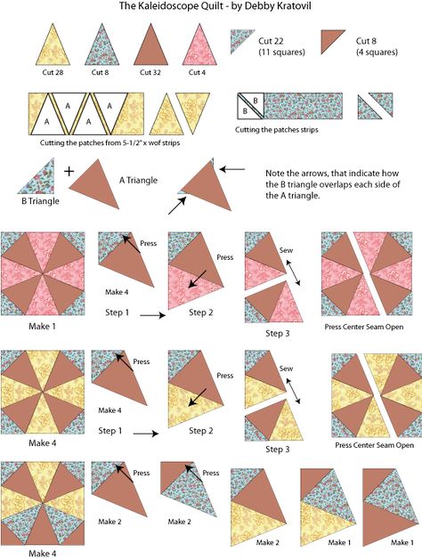 Kaleidoscope Quilt Pattern Free, Kaleidoscope Quilt Pattern, Kaleidoscope Quilts, Kaleidoscope Quilt, Scrap Quilt, Kaleidoscopes, Quilt Block Tutorial, Triangle Quilt, Paper Piecing Quilts