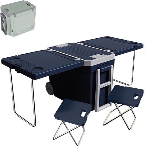 Amazon.com: Multi Function Rolling Cooler, Warm with Wheels Table and 2 Chairs for Picnic Camping Outdoor, Foldable Upgraded Stool, 32L Heat Insulation Box (Color : Green) : Patio, Lawn & Garden Cooler Table, Cooler With Wheels, Green Patio, Patio Cooler, Rolling Cooler, Small Cooler, Foldable Stool, Camping Stool, Camping Needs