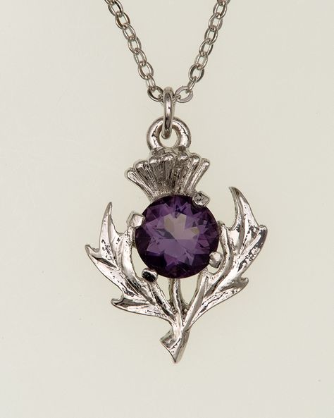 Scottish Thistle Necklace Scottish Thistle Ring, Thistle Jewellery, Celtic Jewellery, Thistle Necklace, Dark Amethyst, Scottish Jewellery, Celtic Wedding Rings, Tartan Kilt, Scottish Plaid