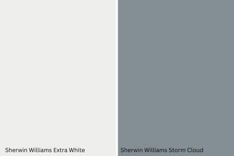 Sherwin Williams Storm Cloud - How to Nest for Less™ Storm Cloud Sherwin Williams, Sherwin Williams Storm Cloud, Sherwin Williams Rain, Bathroom Cabinet Colors, Sherwin Williams Extra White, Green Grey Paint, Origami White, Blue Gray Paint Colors, Painted Bathroom