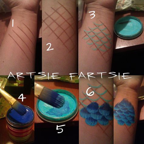 how to bodypaint mermaid scales pictorial How To Make Mermaid Scales, Mermaid Body Makeup, How To Paint Scales, How To Paint Mermaid Scales, Homemade Cosplay Ideas, Mermaid Bodypaint, Paint Mermaid Scales, Mermaid Scales Makeup, Aquatic Costume