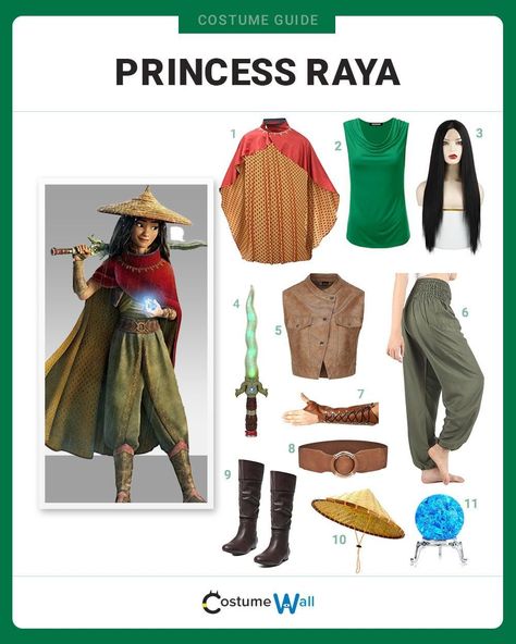 Princess Raya Costume Raya Costume, Leather Arm Guard, Dress Knee High Boots, Brown Leather Vest, Bamboo Hat, Dragon Blade, Got Costumes, Bamboo Hats, Costume Guide