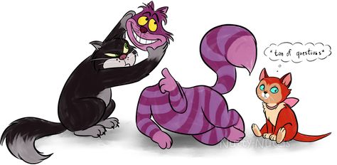 insert clever title here by Nutty-Nutzis.deviantart.com on @DeviantArt MrBig2… Cheshire Cat Quotes, Cheshire Cat Alice In Wonderland, Alice In Wonderland 1951, Alice In Wonderland Disney, Disney Crossover, Disney Crossovers, Disney Animals, Cheshire Cat, Disney Artwork