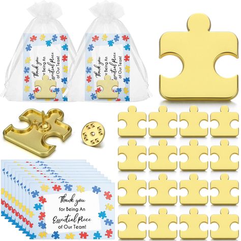 PRICES MAY VARY. Generously Packaged: the set includes 25 gold puzzle pins, 25 cards, and 25 white organza bags; They have been thoughtfully packaged to provide sufficient gift items, making it an efficient choice for workplaces, large family gatherings, or any other setting where multiple appreciative gestures need to be made Exquisitely Designed: discover the combination of strength and elegance with our appreciation gift; The gold pins are crafted from sturdy alloy, sure to retain its shape a Employee Appreciation Gifts Diy, Employee Thank You, Appreciation Gifts Diy, Staff Appreciation Gifts, Team Motivation, Employee Appreciation Gifts, Appreciation Cards, Staff Appreciation, Game Themes