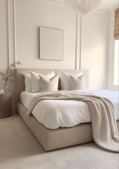 Cream Decor Bedroom, Beige Bed Bedroom Ideas, Beige Modern Bedroom, Beige Room, Neutral Bedroom Decor, Beige Bedroom, Classic Bedroom, Neutral Bedroom, Apartment Decor Inspiration