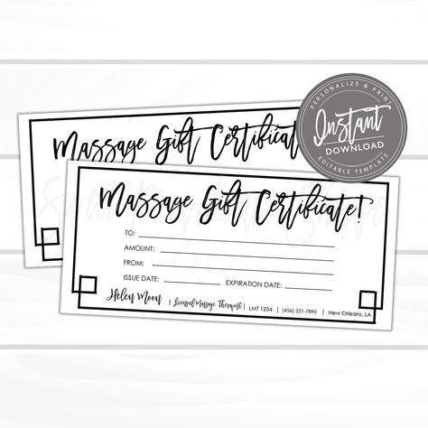 Massage Gift Certificate Template Free Download Gift Certificate Template Free, Massage Gift Certificate, Diy Massage, Kids Camp, Printable Gift Cards, Printable Certificates, Gift Certificate Template, Business Contact, Spa Massage