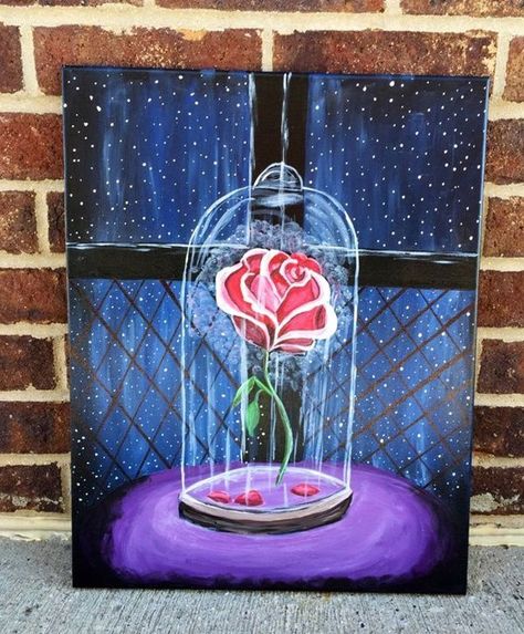 Disney Canvas, Disney Paintings, Acrylic Artists, Simple Canvas Paintings, Roses Drawing, Easy Canvas Painting, Painting Media, Art Disney, Disney Beauty And The Beast