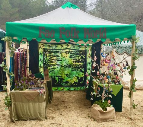 Our booth set up at a Renaissance Faire. 🧚🍄 . . #FaeFolkWorld #FaeFolk #Fairy #fairydoll #magical #fantasy #whimsical #fairies #fae #vendorbooth #fairiesforsale #renfaire #renaissance #booth #vendortent Fairy Booth Ideas, Fairy Vendor Booth, Wall Hanging Display Craft Fair, Whimsical Booth Display, Fairy Booth Display, Market Booth Ideas Display Stands, Witch Market Stall, Witchy Craft Fair Booth, Ren Fair Booth Ideas