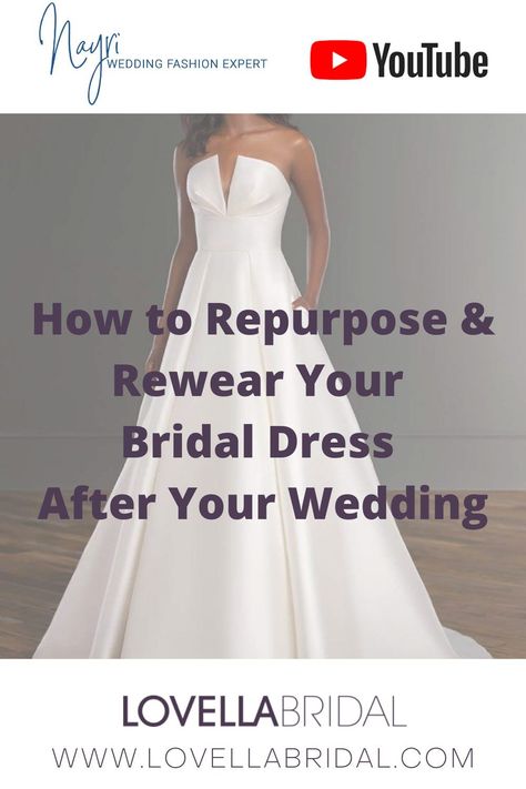 Wondering what to do with your wedding dress now that your wedding is over? Don't just wear your dream wedding gown for only one day! Use our tips & advice for unique ways to repurpose & rewear your wedding dress after your wedding is over. Ideas include creating a new outfit & dyeing the fabric. Lovella Bridal is a luxury wedding dress boutique in Los Angeles, CA. Shop wedding dresses, bridal gowns, veils & hair accessories, plus size, short, reception & unique wedding dress Wedding Dress Cuts, Lovella Bridal, Chic Bridal Gown, Wedding Dress Boutique, Weddding Dress, Different Wedding Dresses, Mom Wedding Dress, Unique Wedding Dress, Shop Wedding Dresses