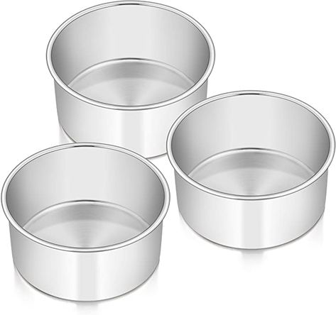 Amazon.com: 6 Inch Cake Pan Set of 3, E-Far Stainless Steel Round Smash Cake Baking Pans Tins, Non-Toxic & Healthy, Mirror Finish & Dishwasher Safe: Home & Kitchen 6 Inch Cake, Cake Pan Set, Cake Baking Pans, Tall Cakes, Cake Tray, Classic Cake, Cake Baking, Round Cake Pans, Pan Set