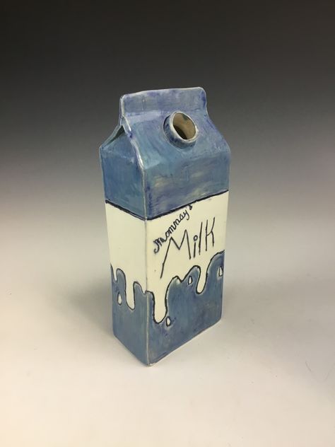 Milk Carton Pottery, Ag Day, Juice Carton, Spilled Milk, Inside Joke, Vanilla Milk, Cardboard Sculpture, Ceramics Ideas, Milk Carton