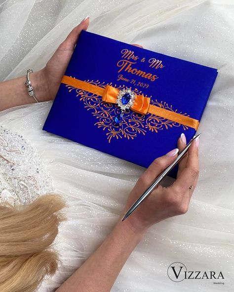 Royal Blue And Orange Wedding, Silver Wedding Reception, Blue And Orange Wedding, Royal Blue And Orange, Wedding Orange, Burnt Orange Weddings, Guest Book Wedding, Wedding Guest Books, Unity Candle Sets