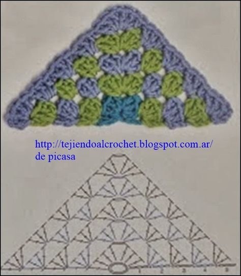 Pola Jaring, Pola Topi, شال كروشيه, Crochet Triangle, Crochet Blocks, Crochet Square Patterns, Granny Square Crochet Pattern, Shawl Crochet Pattern, Crochet Diagram