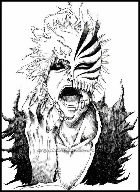 Bleach Ichigo Hollow, Bleach Figures, Bleach Tattoo, Ichigo Kurosaki Wallpaper, Bleach Drawing, Bleach Anime Ichigo, Naruto Tattoo, Bleach Anime Art, Naruto Drawings