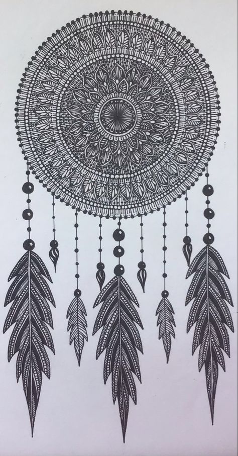 Dream Catcher Mandala Drawing, Mandal Arts Creative Easy, Relaxing Artwork, Boarders Designs, Dreamcatcher Drawing, Mandala Dream Catcher, Dream Catcher Drawing, Indian Tattoos, Dream Catcher Mandala