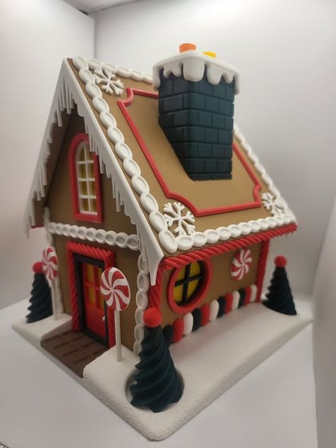 Holiday Gingerbread House Display 3D Print Assembled or a Kit to Do With the Family - Etsy Gingerbread House Display, House Craft, Scary Cat, Honeycomb Paper, Gingerbread Houses, Packing Peanuts, Red Door, Wooden House, Dec 1