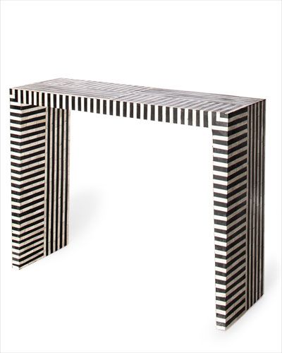 4/ INDIAN STRIPED INLAID BONE CONSOLE FROM LIZA SHERMAN Black And White Console, Long Console, Inlay Furniture, Roller Rabbit, Small Space Living Room, Sideboard Designs, Outdoor Table Settings, Creative Furniture, Bone Inlay