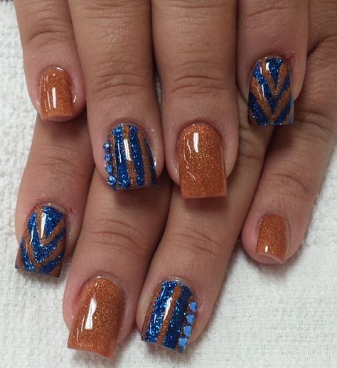 Acrylic nails  Like the blue and rust Rust Colored Nails, Star Nails Gel, Rust Nails Design, Rust Nails, Classic Nail Polish, Red Nails Glitter, Star Nail, Nail Pen, Rusty Nail