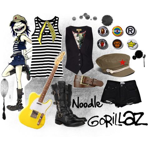 "Gorillaz - Noodle Inspired Outfit" by cutiepie312 on Polyvore Gorrilaz Cosplay, 2d Outfits Gorillaz, 2d Gorillaz Inspired Outfits, Noodle Inspired Outfits Gorillaz, Noodle Gorillaz Outfit Ideas, Noodles Gorillaz Outfits, Gorillaz Noodle Outfit, Noodle Gorillaz Costume, Gorillaz Halloween Costume