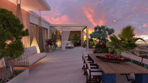 PENTHOUSE TERRACE DESIGN_ SECOND FLOOR on Behance Open Terrace Ideas Balconies, Apartment Terrace Ideas, Penthouse Terrace Ideas, Open Terrace Ideas, Luxury Terrace, Terrace House Interior, Penthouse Terrace, Penthouse Ideas, Design Per Patio