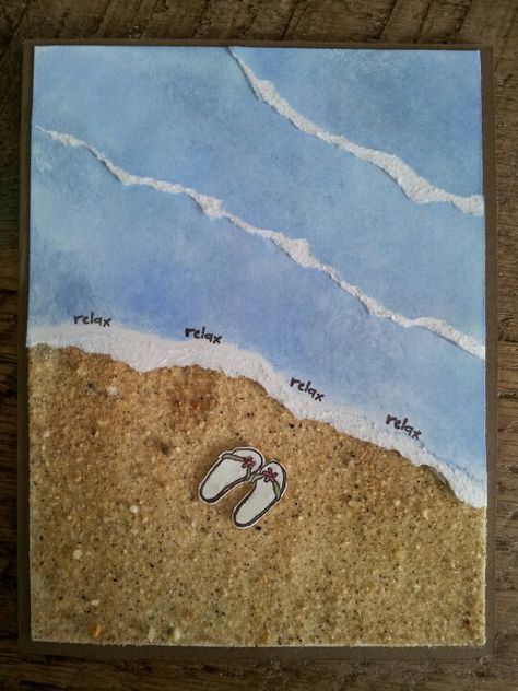 Saw a really cute card like this on Splitcoast Stampers. Modified it a bit. Yup, that's real sand! To bad its not from a beautiful Hawaiian beach though! Sea Cards, Nautical Cards, Beach Cards, Sandy Shores, Retirement Cards, Summer Cards, Atc Cards, Cute Card, Hawaiian Beach